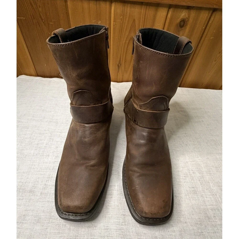 Dingo Mens Brown Leather Harness Biker Boots Pull On Western Size 11.5 D
